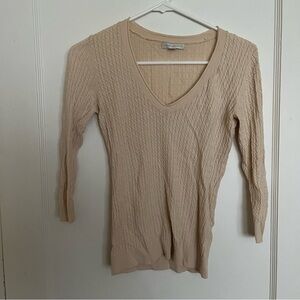 New York & Company Cream V-Neck Sweater - size small